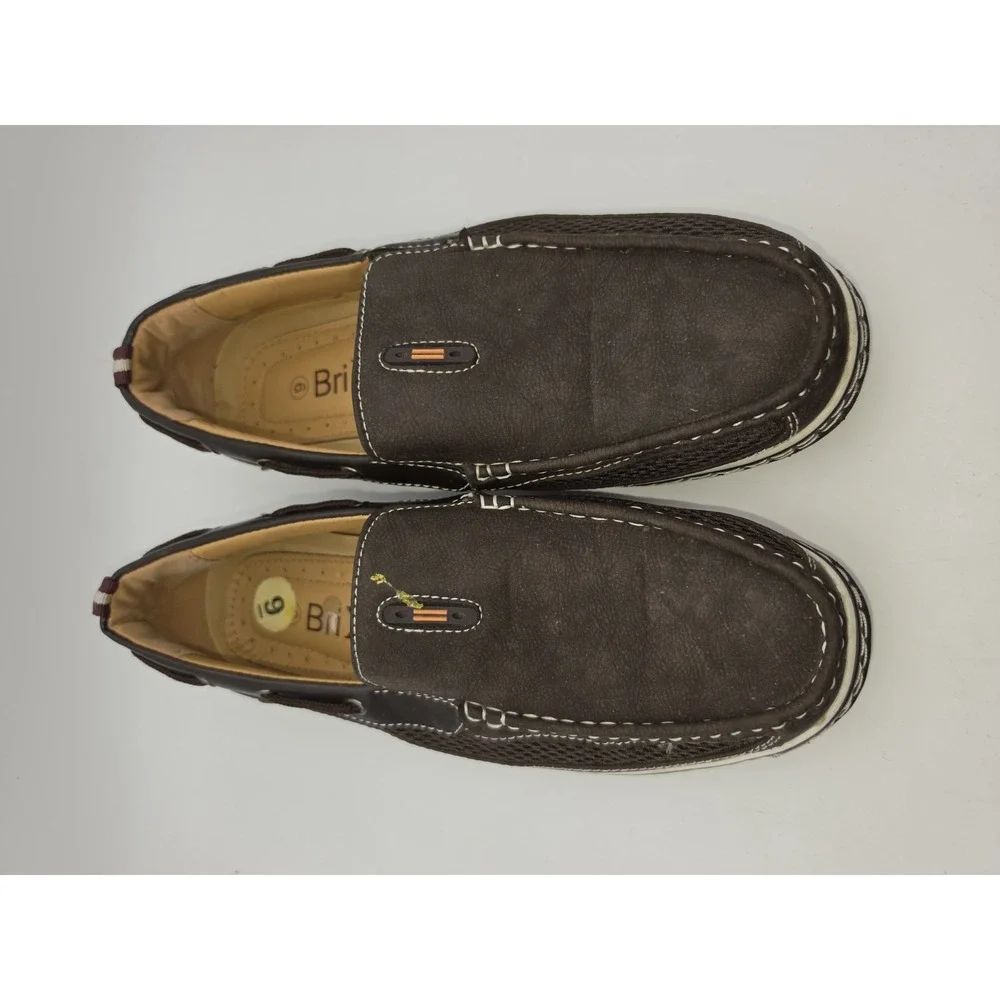Brixton Dacio Men's Faux Leather Slip-On Boat Loafers in Dark Brown Size 9